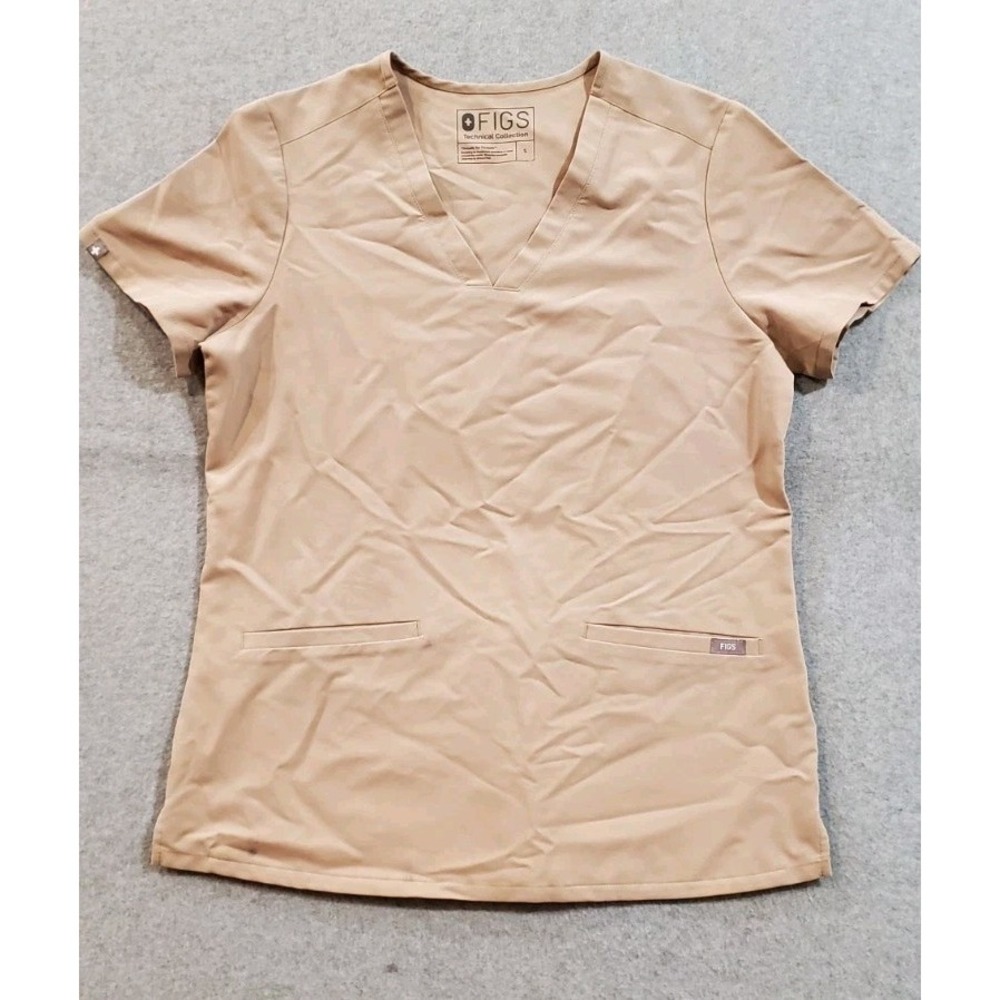 Figs Technical‎ Collection Womens Casma 3 Pocket Scrub Top V Neck S Beige